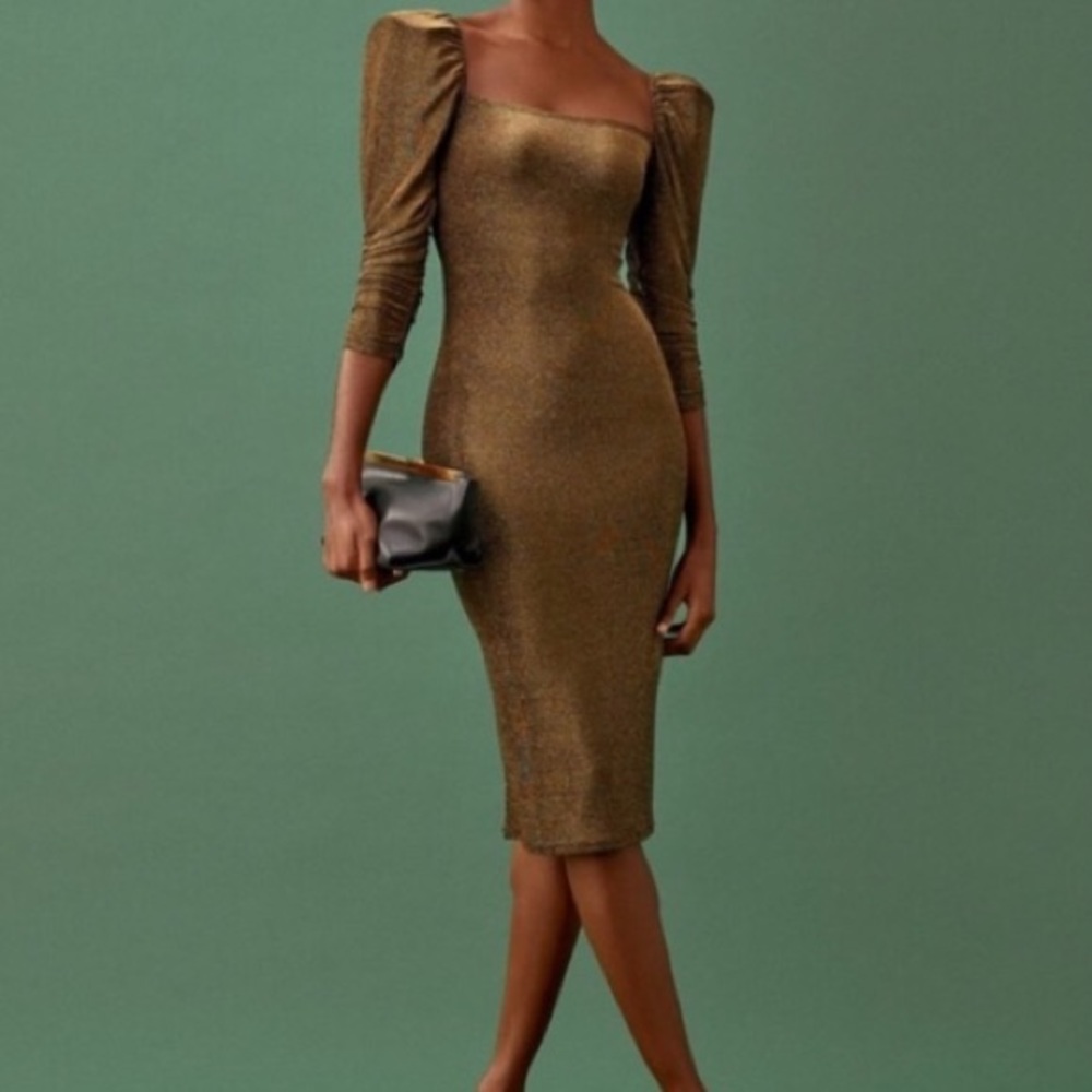 NWT Reformation RAHM Bronze Sparkle Dress (S- But fits like a 0, XS)